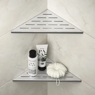 Bernkot Eck-Duschregal, 25,4 cm, gebürsteter 304 Edelstahl, Schlitz-Design, versenkte Eckregale, Badezimmer-Duschregal für geflieste Wand, ohne Bohren, 2 Stück