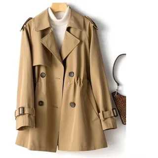 Damen-Trenchcoat, mittellang, Herbst-Windbreaker-Jacke mit Taille, koreanischer Stil, Reverskragen, Mantel, lässig, langärmelig, Oberbekleidung für Damen, einfarbiger Regenmantel für Frühling, Winter
