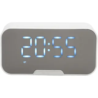 Spiegel-Wecker-Lautsprecher BT mit UKW-Radio, Temperaturanzeige, Sprachansage, 50-mm-Bass-Großmembranlautsprecher, Speicherkartensteckplatz, für Zuhause, Schlafzimmer, Büro (White)