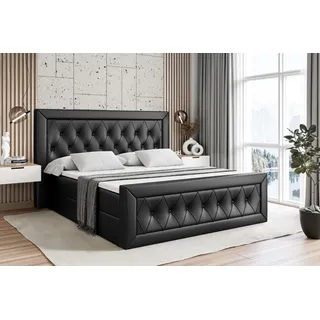 altdecor Boxspringbett mit Fußteil - mit H3-Matratze (19 cm hoch) mit Bonellfederung + PUR, Topper (4 cm hoch), Polsterbett mit Kopfteil und Bett... - Schwarz