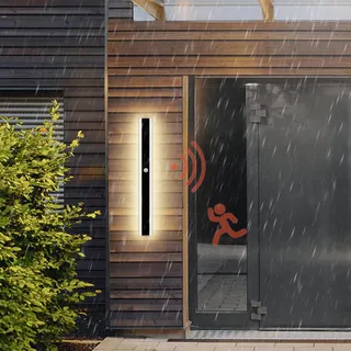 Außenwandleuchten mit Bewegungsmelder LED Wandleuchte Aussen Gärten Wasserdicht IP65 Wandlampe 3000K/4000K/6000K Modern Lange Aussenlampe Villa Garage Wohnzimmer Terrassen (B Neutrales Licht,200cm)