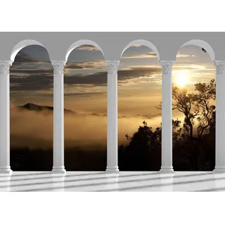Runa Art Fototapete Sonnenuntergang Afrika 352 x 250 cm Vlies Tapeten XXL Moderne Wandtapete Wohnzimmer Schlafzimmer Weiss Gelb 9047011b