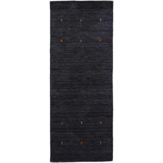 Wollteppich CARPETFINE "Gabbeh Uni" Teppiche Gr. B/L: 80 cm x 350 cm, 15 mm, 1 St., schwarz Orientalische Muster