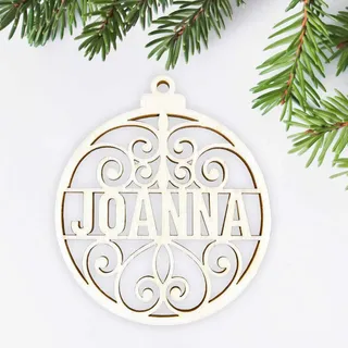 Weihnachtsbaumkugel aus natürlichem Birkensperrholz mit Wunschnamen - Personalisierte Weihnachtskugel, Weihnachtsbaumschmuck, Weihnachtsdeko aus Holz - schöne Geschenk-Idee zu Weihnachten (Style 12)
