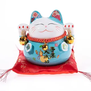 lachineuse – Maneki-Neko-Spardose – Blaue japanische Katze – 10x10x11,5 cm | Japanische Katzen-Spardose – Porzellan – Geschenk- oder Deko-Idee im japanischen Stil – Glücksbringer, Schutz, Glück, Freude