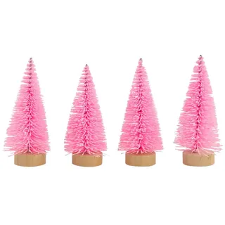 Wambere 4 Stück 4.5cm × 10.5cm Künstlicher Mini Weihnachtsbaum Miniatur Tannenbaum Desktop Dekorationen Winterdekorationen Christmas Ornaments Weihnachtsschmuck Weihnachtsdekorationen,Rosa A