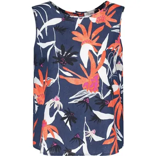 Gerry Weber Damen Ärmellose Leinenbluse mit geknöpftem Rücken ärmellos floral, Gemustert Blau/Rot/Orange Druck 36 - 36