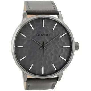 OOZOO Quarzuhr Oozoo Herren Armband-Uhr grau, (Analoguhr), Herrenuhr rund, extra groß (ca. 48mm) Lederarmband, Fashion-Style grau