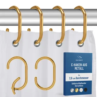 Blau Marité 12 Metall-Duschvorhanghaken in C-Form. Rostfreie Dekorative Vorhangringe für Duschvorhänge. Geeignet für Stangen mit einem Durchmesser von bis zu 2,6 cm (C, Gold)