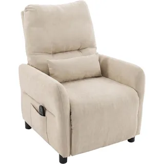 HOMCOM Relaxsessel mit Wärme Vibrationsmassage und Liegefunktion Beige | Gepolstert Massagesessel, Manuell Verstellbarer TV-Sessel, mit Frottee-Bezug, Lendenkissen, Seitentaschen, bis 150 kg