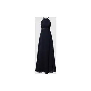 Abendkleid mit Neckholder und Ziersteinbesatz, Marine Melange, 42