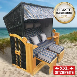 XXL Strandkorb 3-Sitzer USEDOM braun/blau gestreift