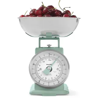 Salter mechanische Küchenwaage, klassische Backwaage mit 5 kg Kapazität, große 1L Schüssel, spülmaschinenfest, großes gut lesbares Zifferblatt, Haushaltswaage, leicht zu reinigen, 22 cm hoch, salbei