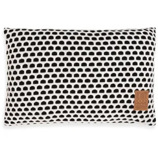 KNIT FACTORY - Mila Kissen - Schwarz/Beige - 60x40 cm | Sofakissen mit Füllung und Bezug - Couchkissen - Zierkissen - Gestrickter Dekokissen - Kissen mit Wabenmuster
