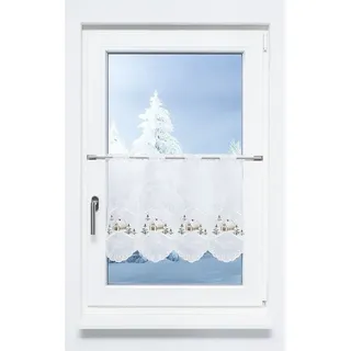 Plauener Spitze® Scheibengardine Weihnachtshaus (1 St), halbtransparent, HxB 45x64.8cm braun|grün 64 cm x 45 cm