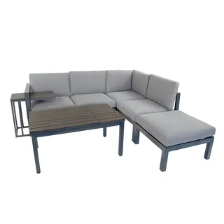 bellavista - Home&Garden® Gartenlounge-Set »Braga« Lounge Set Alu Ecklounge Loungemöbel Sitzgruppe Gartenmöbel, (Set, 5-tlg., 1x Eckbank (2x 2-Sitzer Bank), 1x Hocker, 1x Tisch, 1x Beistelltisch), grau, Aluminium, für 5 Personen, wetterfest - Garten, Terrasse grau
