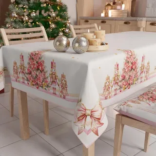 PETTI Artigiani Italiani - Weihnachtstischdecke Fleckenabweisend Rechteckige Tischdecke für Küche, Motiv Rosa Nussknacker, 140x300 cm, 100% Made in Italy