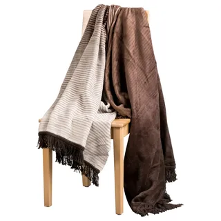 Moon Wolldecke Kuscheldecke Wohndecke 150x200 Stripes mit Fransen -braun