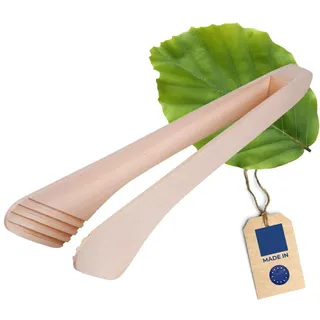 HOFMEISTER® Breite Grillzange, 29 cm, für Steaks, Käse, Antipasti & Gemüse, fester Griff dank Rillen-Fräsung, hygienisch & hitzebeständig, BBQ-Steakwender, Buchen-Holz