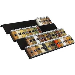Lifewit 4 Etagen Gewürzregal Schubladen für biz zu 56 Gewürzflaschen, Gewürz Organizer für Schublade mit Breite 35 bis 68 cm, Kombinierbarer Gewürz Schubladeneinsatz, Gewürzeinsatz Schublade, Schwarz