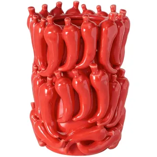 Vase, Grün, Rot, Keramik, rund, 21.0 cm, Dekoration, Vasen, Keramikvasen