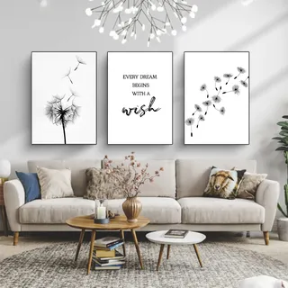 CULASIGN 3-teiliges Moderne Poster Set, Schwarz Weiß Löwenzahn Bilder Moderne Wandbilder, Bilder Wohnzimmer Deko Schlafzimmer Wanddeko Art ohne Rahmen (21x30cm)