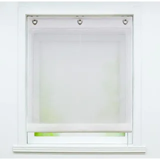 Delien Raffrollo ohne Bohren Küche Raffgardinen mit Haken Landhaus Ösenrollo Leinen Halbtransparent Weiß BxH 100x140 cm - Weiß
