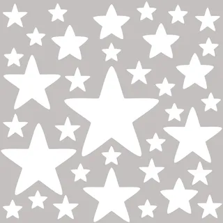 PREMYO 36 Sterne Wandsticker Kinderzimmer Mädchen Jungen - Wandtattoo - Wandaufkleber Selbstklebend Weiß