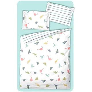 Soma Perkal Baby Wende Bettwäsche 100x135 cm Alpaka Lama Regenbogen weiß bunt Set inklusive passendem Jersey Spannbetttuch 70/140 cm