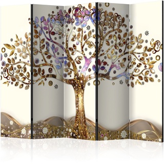 murando Raumteiler Baum Foto Paravent 225x172 cm beidseitig auf Vlies-Leinwand Bedruckt Trennwand Spanische Wand Sichtschutz Raumtrenner beige Gold braun l-A-0002-z-c