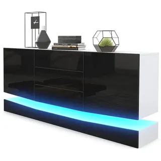 Vladon Sideboard, Schwarz Hochglanz, Holzwerkstoff, 178x82x39 cm, Wohnzimmer, Kommoden & Sideboards, Sideboards