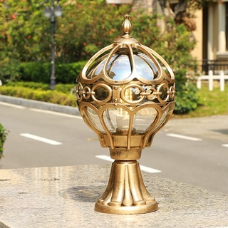Chao Zan Außenleuchte, Stehleuchte aus Aluguss und Glas, Farbe: Gold farben, Fassung: E27,Wetterfest IP55 Wegeleuchte in antikem Look,Zaunleuchten,Eingang/Tor/Garten/Innenhof