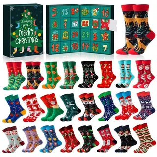 LuxusKollektion Adventskalender Socken Adventskalender 24 Weihnachtssocken für Damen Herren Kinder bunt