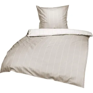 Lorena Monaco Mako Satin Wende Bettwäsche Streifen (Bahama beige, 155 cm x 220 cm + 80x80cm Kissen) 100% Baumwolle mit Mélange-Effekt