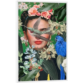 artboxONE Poster mit weißem Rahmen 90x60 cm Floral Frida Collage Art - Bild Frida Kahlo botanisch Collage