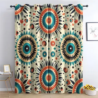 Generisch Vorhänge Boho Muster - Bohemian Bunt Fenster Gardinen mit Ösen, Vorhang Blickdicht Verdunklungsvorhänge Thermovorhang für Wohnzimmer Schlafzimmer Deko 2er Set, H 245 x B 140 cm T-&42