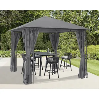 Pavillon KONIFERA "Athen", grau (schwarz, grau, grau), B/H/T: 300cm x 250cm x 300cm, Pavillons, Pavillon, Blätter-Optik, inkl. 4 Seitenteile