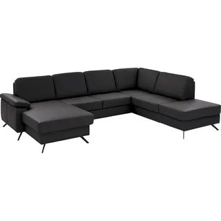 Wohnlandschaft DIE PLANBAR "PN-EM15047 U-Form, ohne Kopfstützen", schwarz, B:309cm H:88cm T:235cm, Sofas, Wohnlandschaft, Echtleder, wahlweise mit Schlaffunktion u. Stauraum