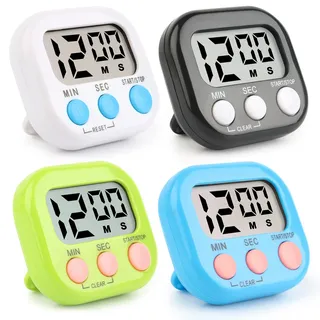 VFANDV Eieruhr Digital 4 Stück, Magnetische Stoppuhr Küchentimer Kleine Kinder Zeitschaltuhr mit Einklappbarer Ständer Countdown Kurzzeitwecker Digitaler Timer für Küche Schule Sport (4 Farben-001)