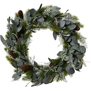 Künstlicher Tannenkranz 40cm mit Eukalyptus Blättern Zapfen Deko Kranz Winter Weihnachten Weihnachtskranz Türkranz Wandkranz Winterdeko Weihnachtsdeko