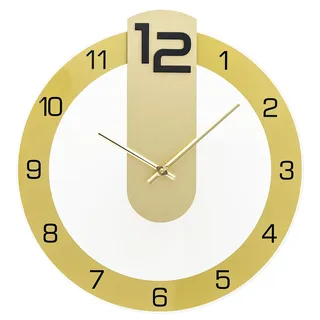 Wanduhr AMS, gold (goldfarben), Wanduhren, B/H/L: 34cm x 5cm x 35cm, Wanduhr, Quarzuhr, Holz, Wohnzimmer, Esszimmer, Küche, Arbeitszimmer, Büro,Flur