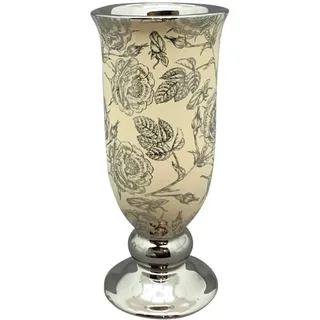 Vase Pokal Beige Silber Keramik Barockstil Antik 25 cm