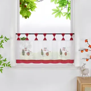 HeichkelL Scheibengardine mit Weihnachtsbaum Transparente Gardine Weihnachten Bistrogardine Kurzstores mit Stickerei Weiß HxB 30x120 cm