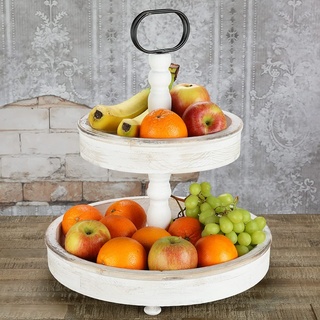 Melko Etagere 2 Stöckig Servierplatte Weiß Servierständer Standetagere Etagenständer Obstschale Gebäckschale Vintage Kuchenstand