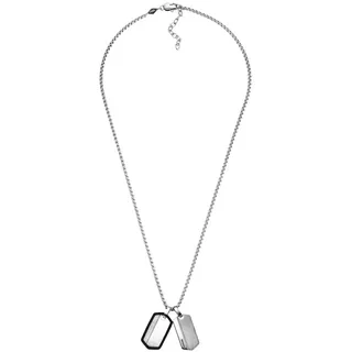 Fossil Herrenhalskette aus Edelstahl mit Karabinerverschluss Dog tag, Silber und Schwarz