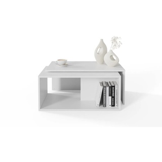 Platan Room Couchtisch Wohnzimmertisch 90x48x40 cm (2er Set), Kaffeetisch modern, Sofatisch mit Stauraum, Satztisch weiß