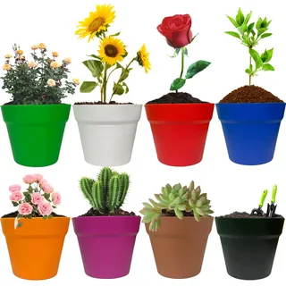 NMM Kunststoff Blumentöpfe, 8 Stück 16 cm Plastik Übertopf Kräutertopf mit DIY Ablauflöchern, Rund Pflanzkübel für Garten Innen und Balkon Sukkulenten Kaktus (Bunt)