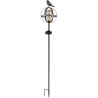 LED Gartenstecker Solar Vogel Solarlampen für Außen Tiere Gartendeko Metall Solar, Edison Birne amber, schwarz antik, LED warmweiß, DxH 15,5x94,5 cm