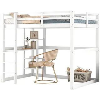 Okwish Hochbett 140 x 200 cm Kiefer lackiert Antikweiß/beige