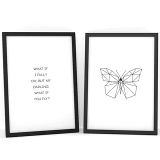 Papierschmiede® Spruch Poster 2er Set DIN A4 (21x30 cm) Motiv: Polygon Schmetterling, Typografie Bilder Wohnzimmer Schlafzimmer ohne Rahmen